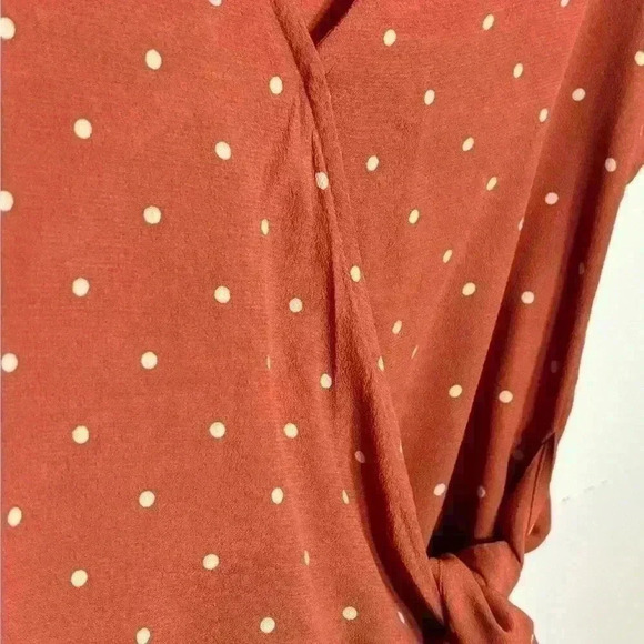 Madewell Women’s Shirt Top Sash Tie Wrap Orange Polka‎ Dot XS - Picture 3 of 3